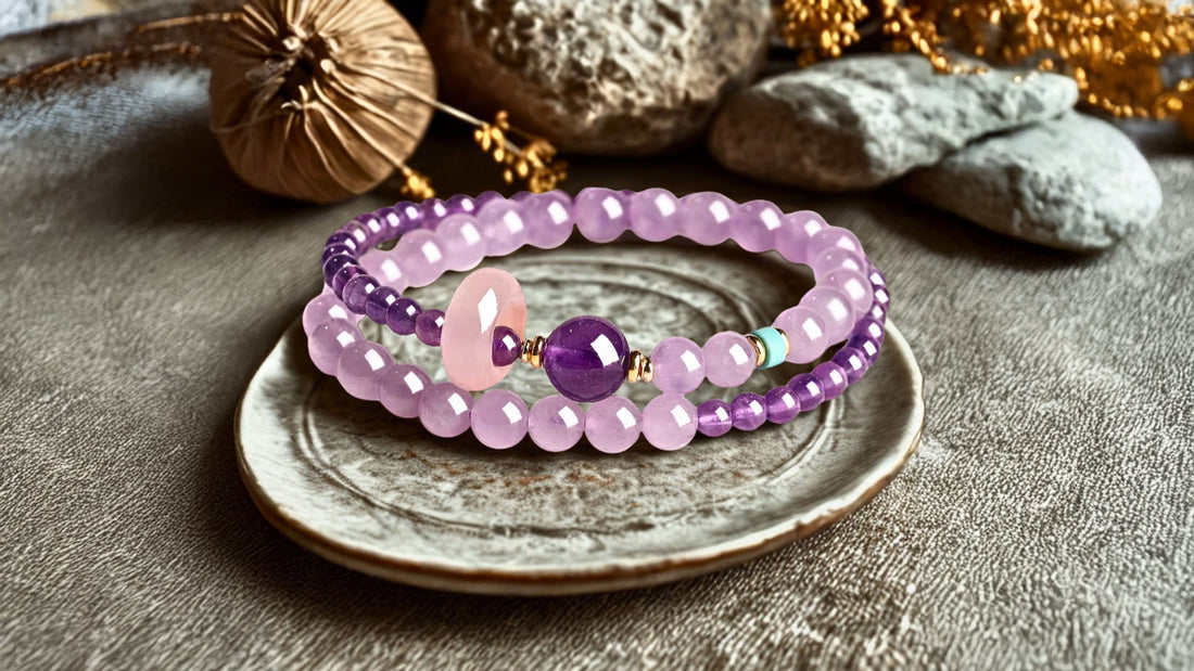 Top 3 Healing Crystal Bracelets – Lepidolite, Amethyst, and Rose Quartz for emotional balance, anxiety relief, and spiritual healing