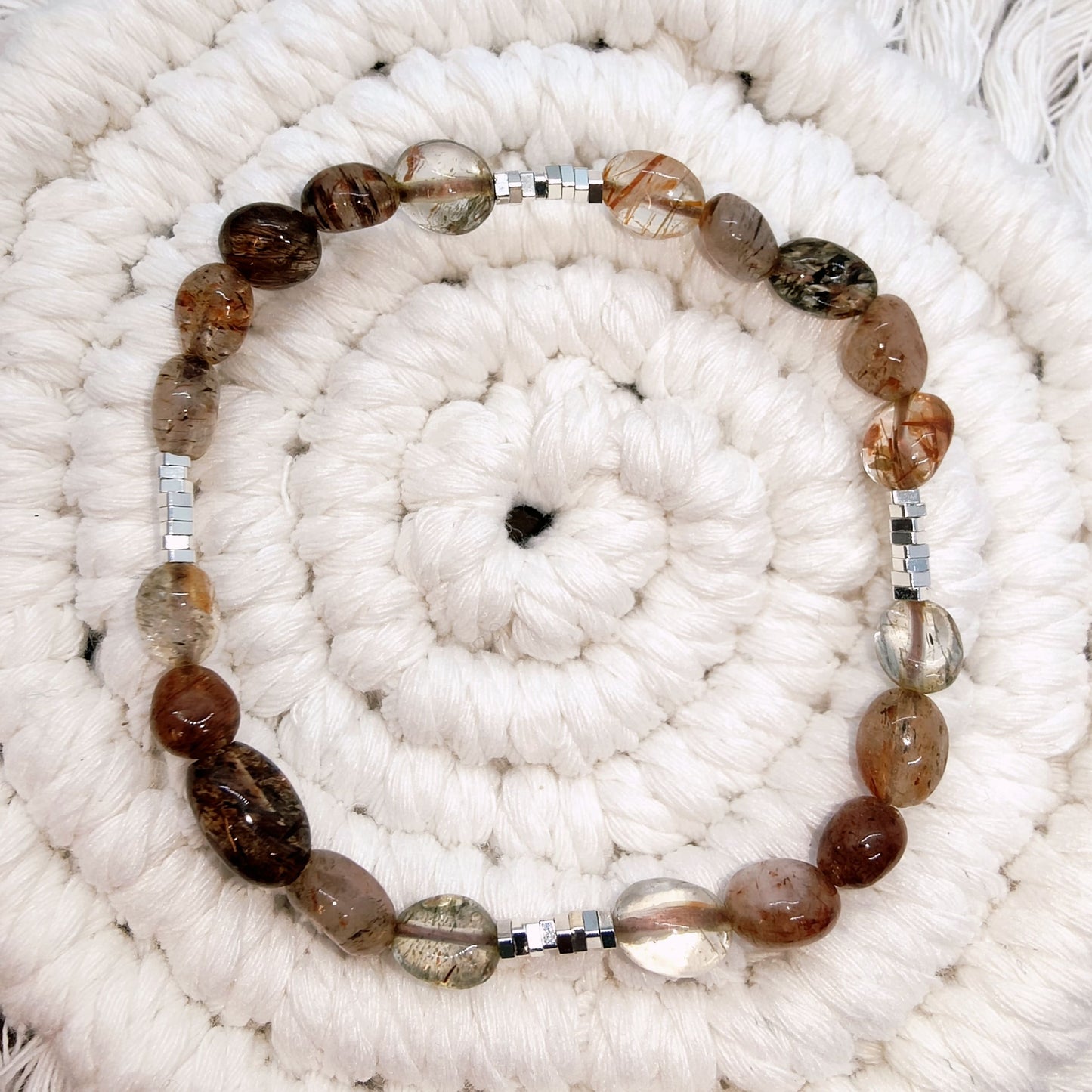 Bracelet en cristal naturel à forme libre et argent S925 | Bracelet énergétique de guérison fait main