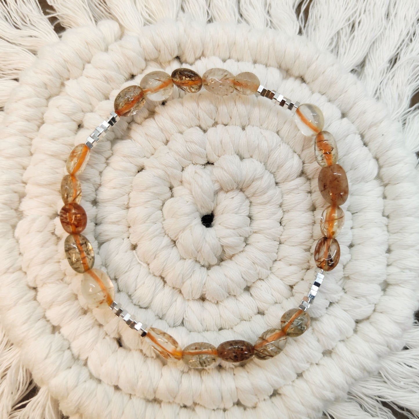 Bracelet en cristal naturel à forme libre et argent S925 | Bracelet énergétique de guérison fait main
