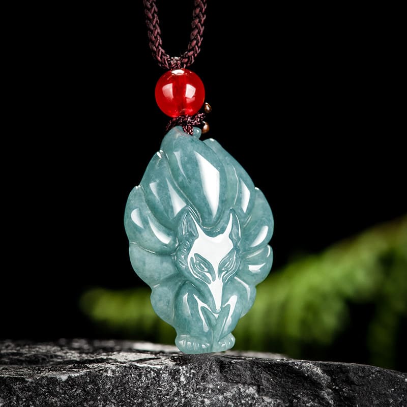 blue jadeite fox pendant on cord necklace