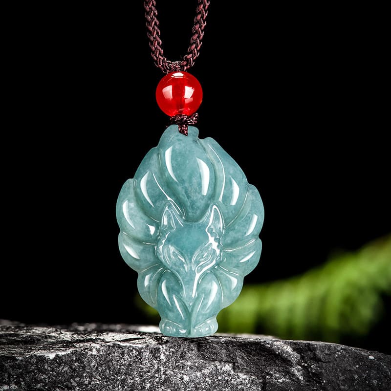 blue jadeite fox pendant on cord necklace women gift
