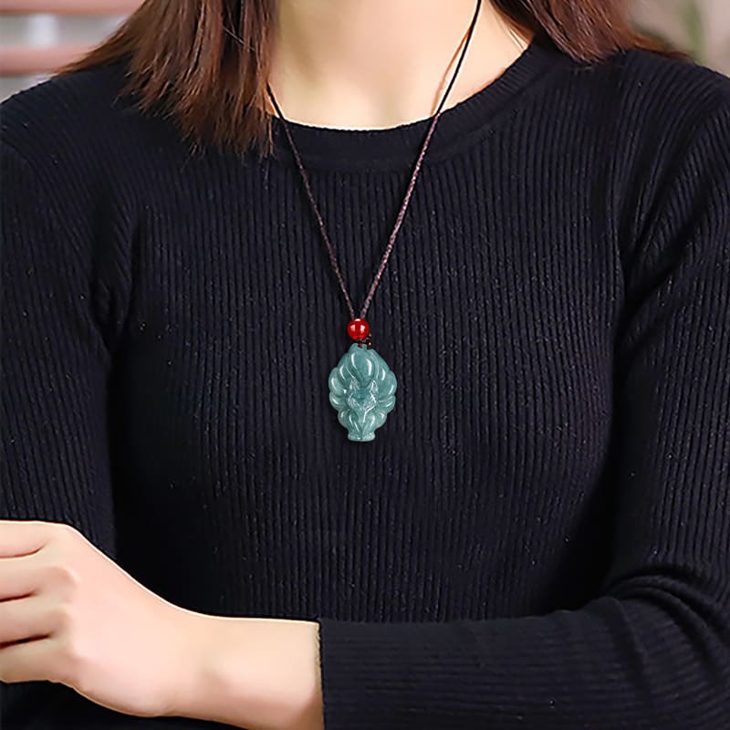blue jadeite fox pendant on cord necklace women necklace