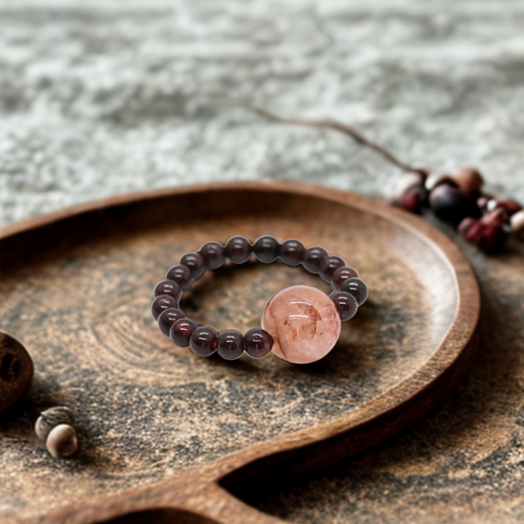 Garnet & Red Hematoid Quartz Crystal Bracelet Ring – Grounding & Vitality