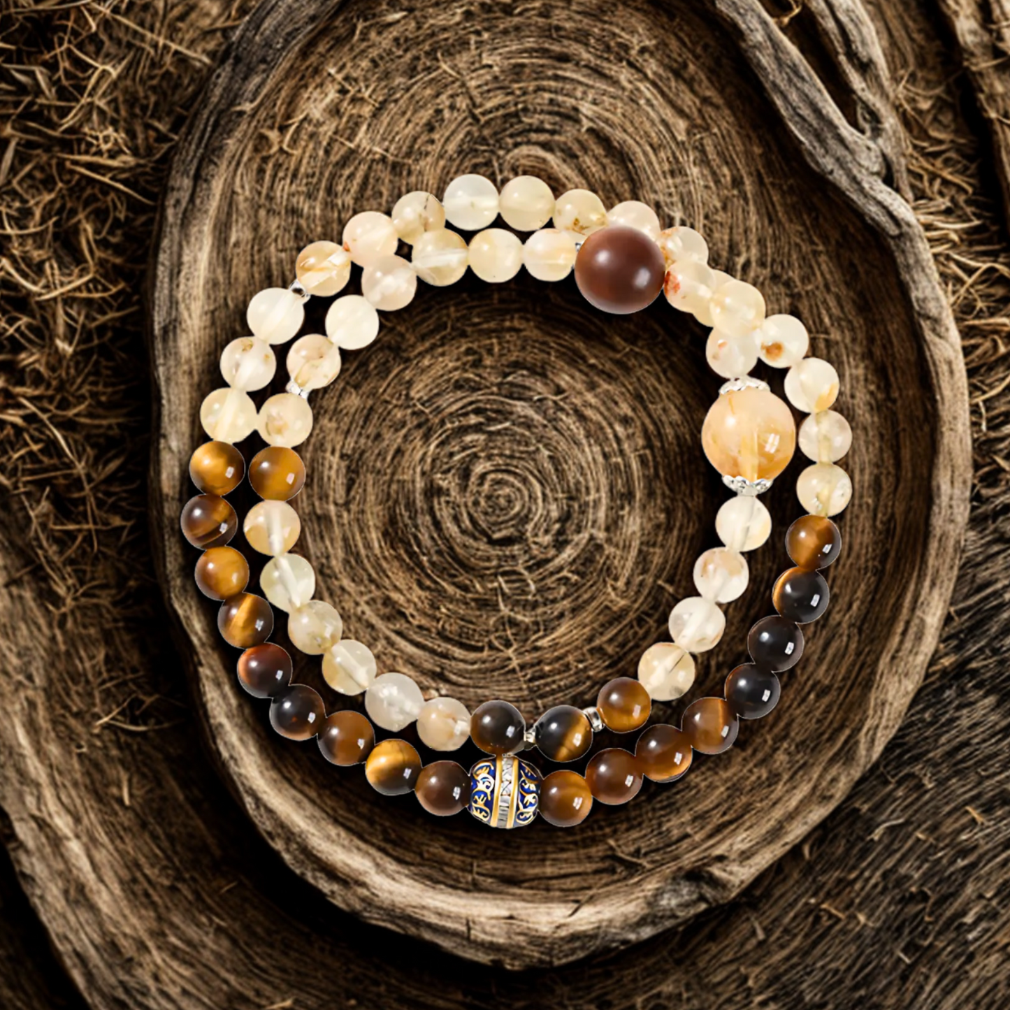 Wohlstand & Motivation Golden Dusk Citrin Tigerauge Doppelarmband