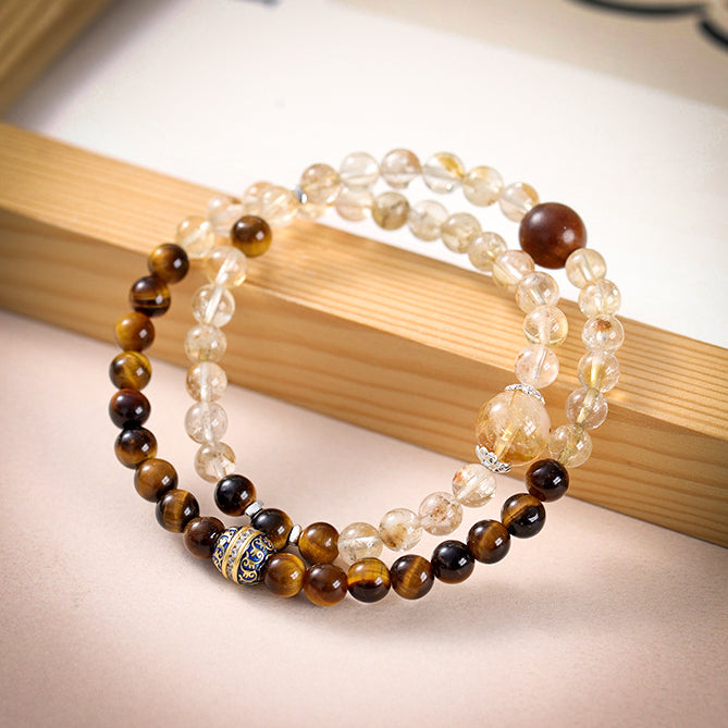 Wohlstand & Motivation Golden Dusk Citrin Tigerauge Doppelarmband