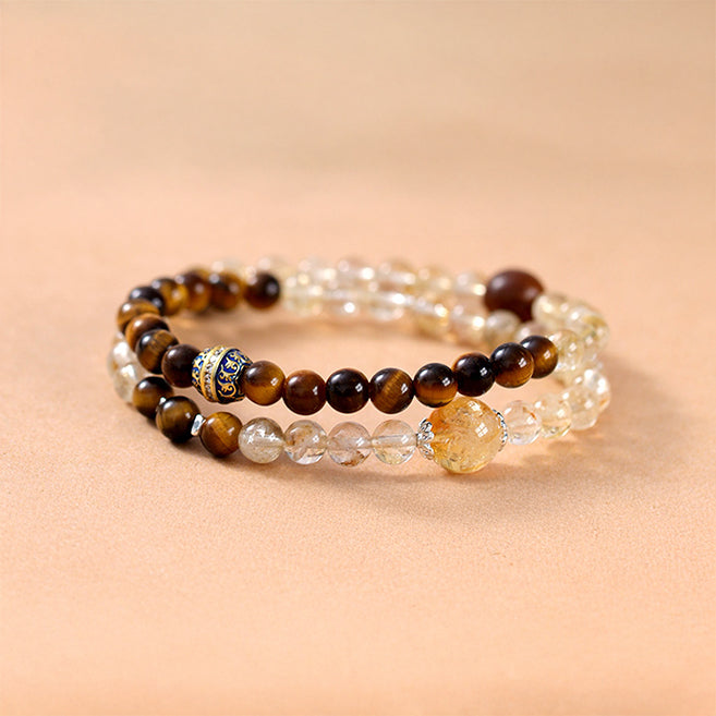 Wohlstand & Motivation Golden Dusk Citrin Tigerauge Doppelarmband