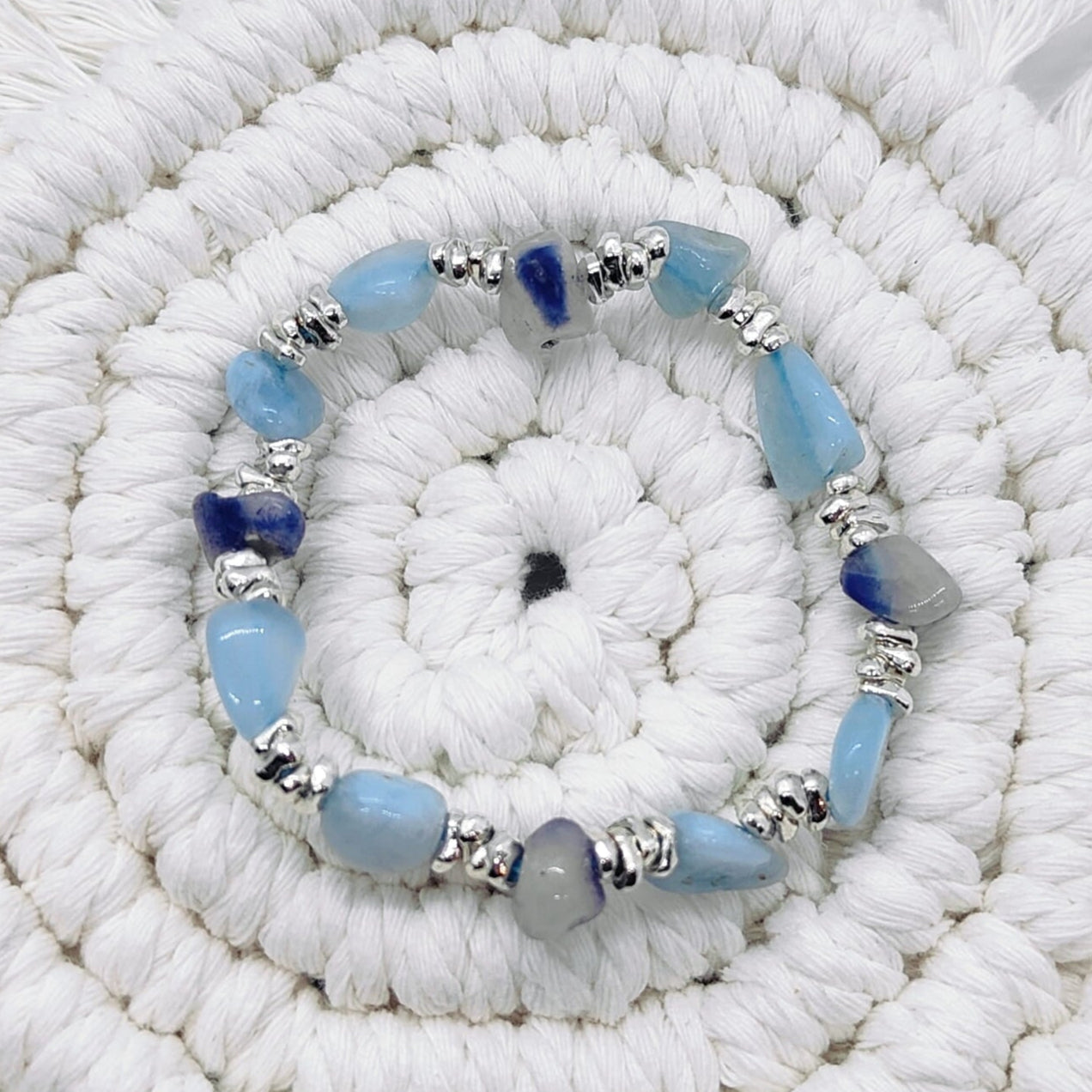 Handmade Aquamarine and Dumortierite Chakra Bracelet in 925 Silver