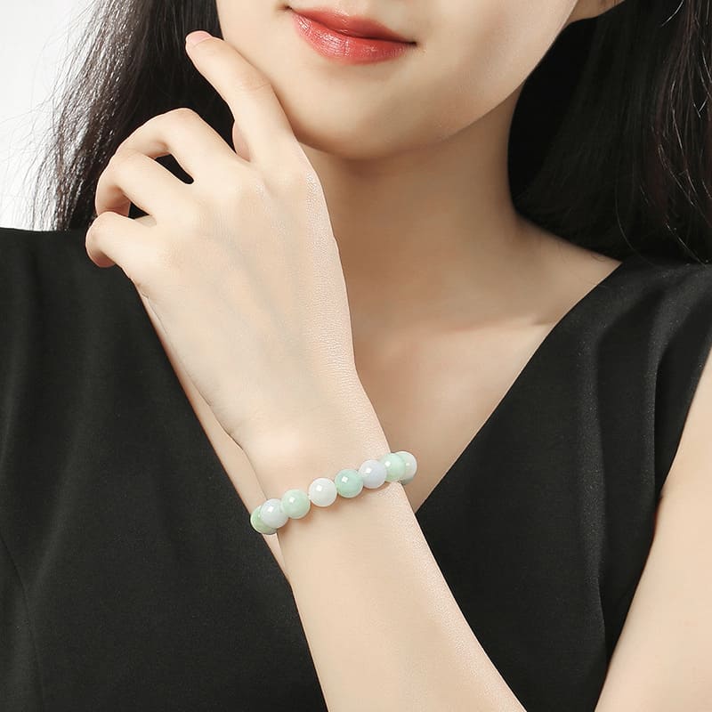 green and white real jadeite bracelet with 10mm beads for women