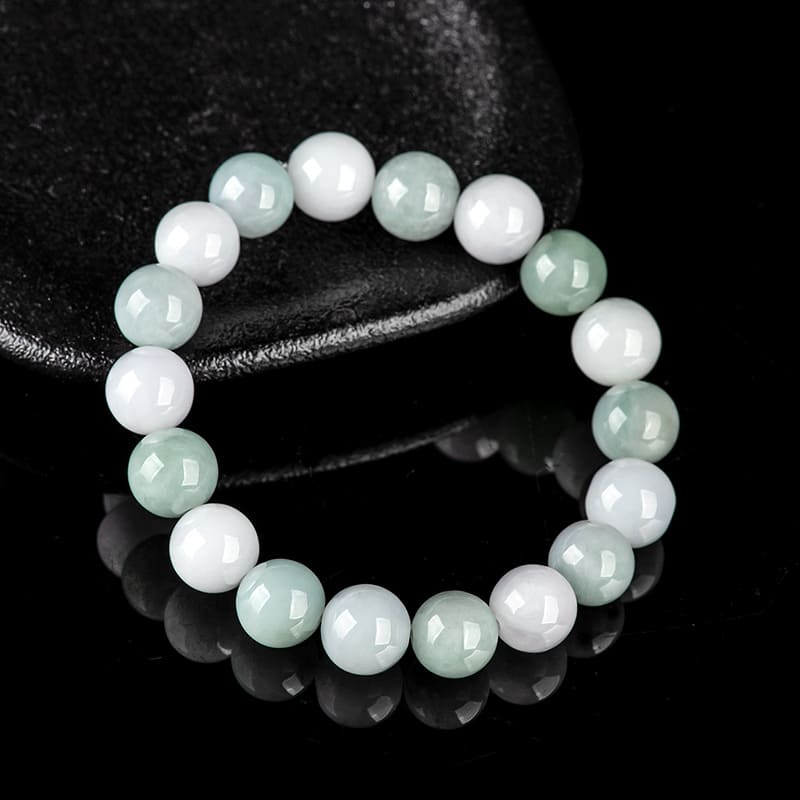green and white real jadeite bead bracelet for women
