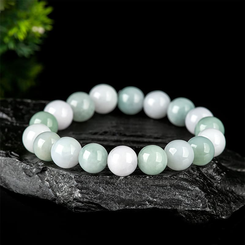 green and white jadeite bracelet with 10mm beads