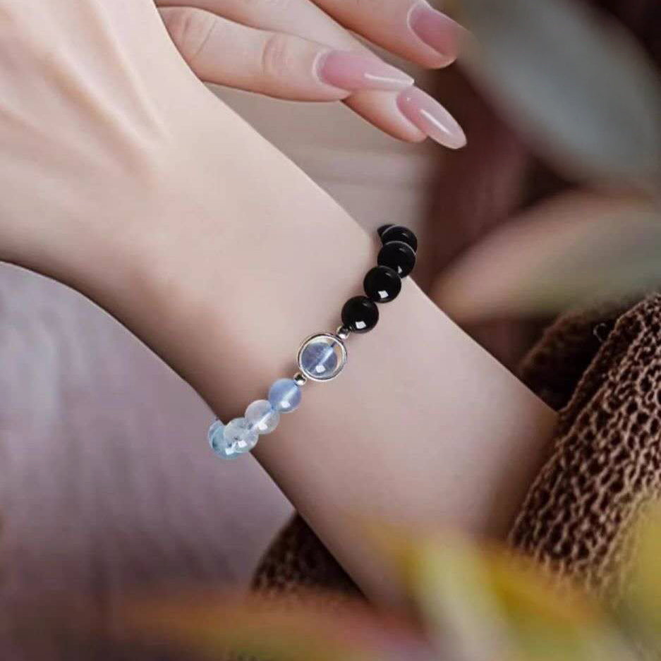 Bracelet Paix et Stabilité Étoile de Nuit Obsidienne et Aigue-marine