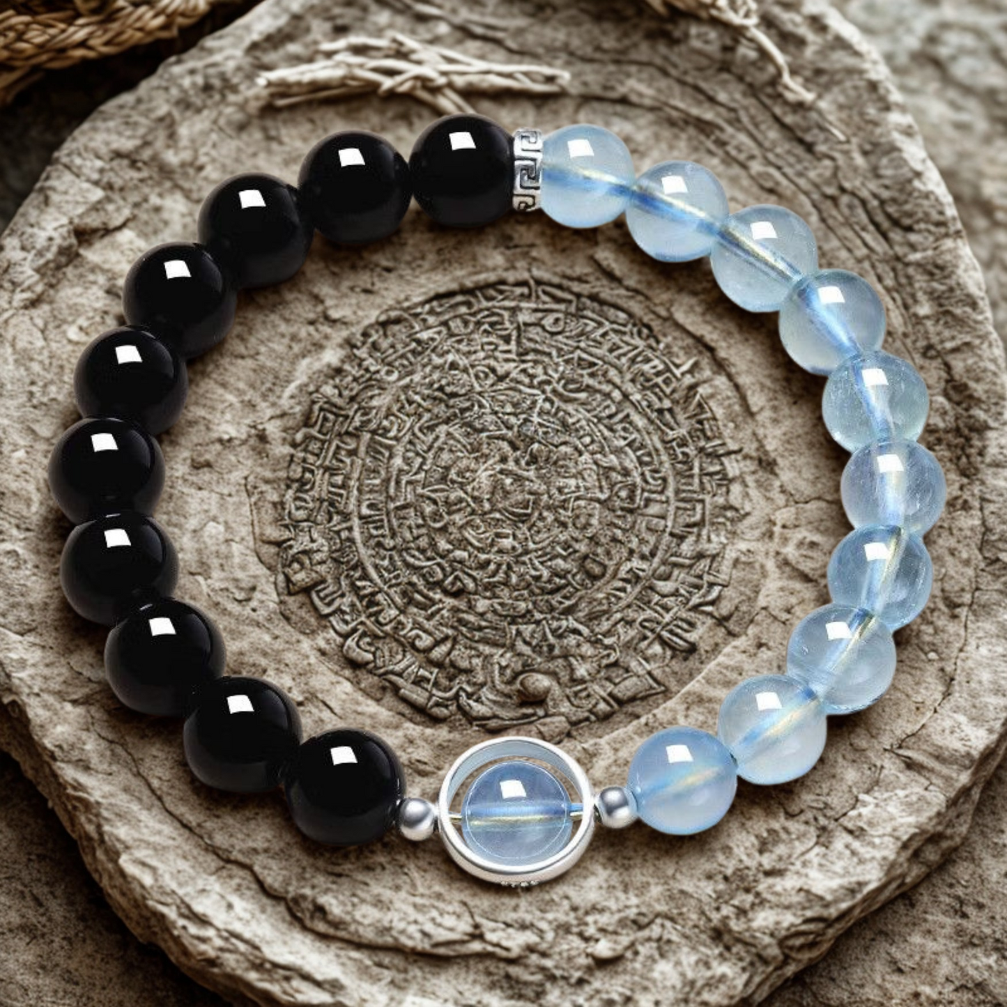 Bracelet Paix et Stabilité Étoile de Nuit Obsidienne et Aigue-marine