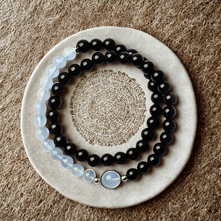 Bracelet Paix et Stabilité Étoile de Nuit Obsidienne et Aigue-marine