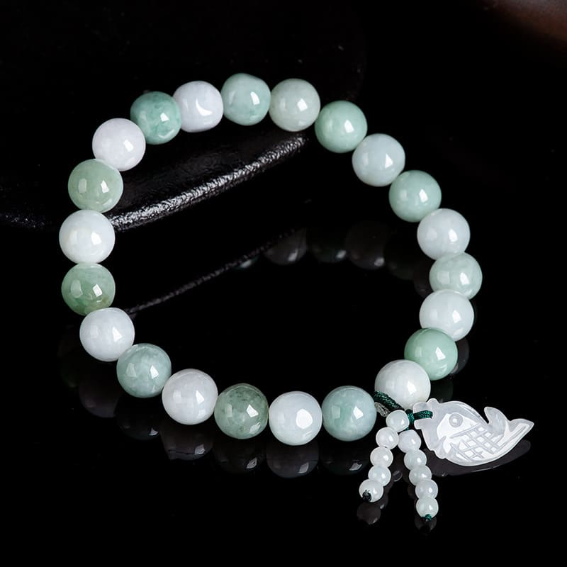 Green & White Jadeite Bead Bracelet