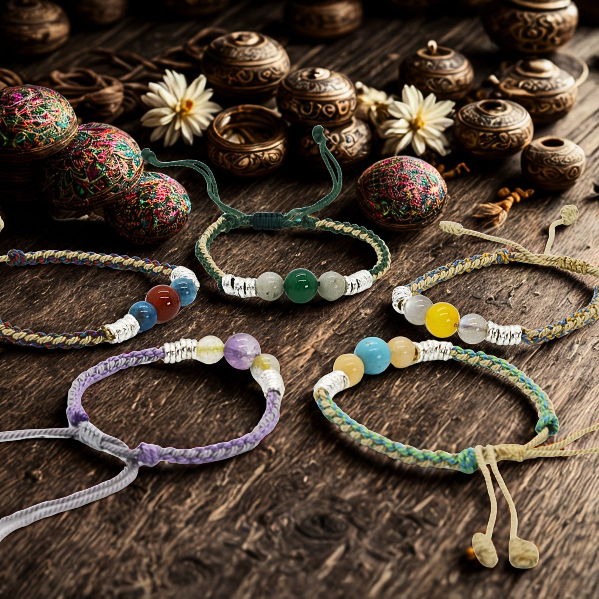 Tibetan Handmade Adjustable String Bracelet Customized Gemstone Bracelet Spiritual Jewllery