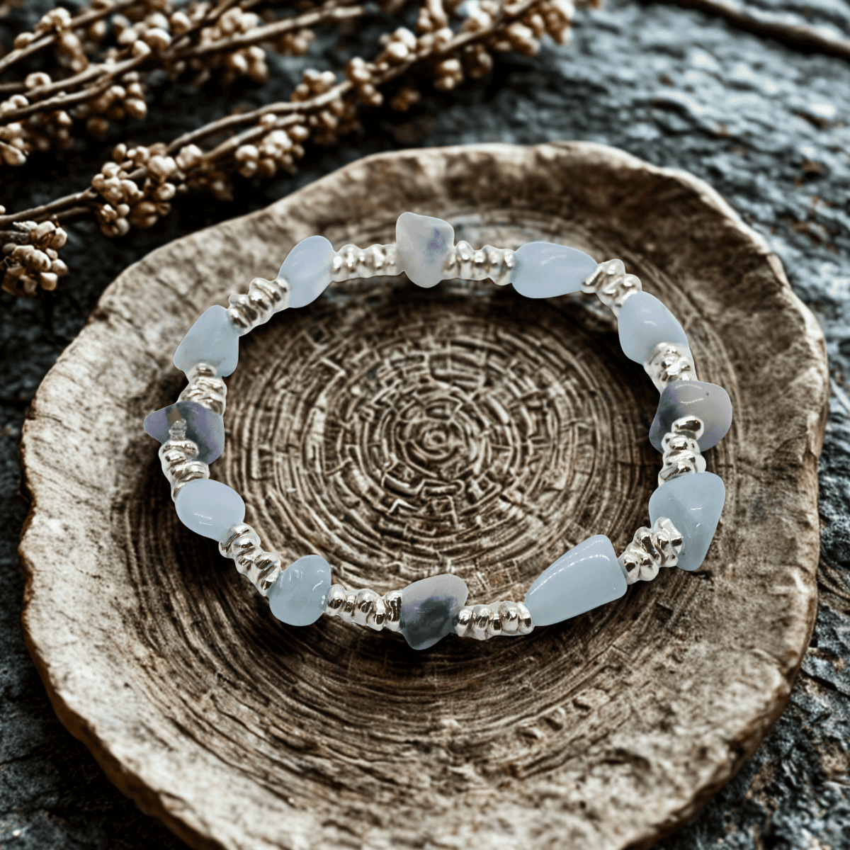 aquamarine crystal bracelet silver women natural crystal