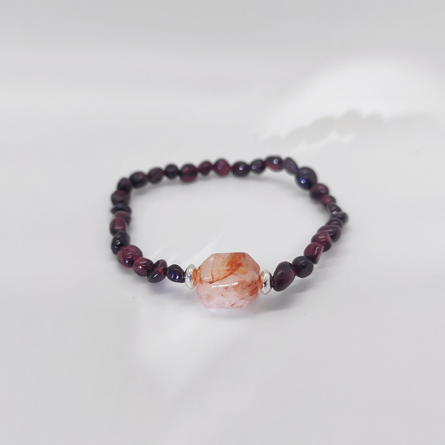 Garnet & Red Hematoid Quartz Crystal Bracelet Ring – Grounding & Vitality
