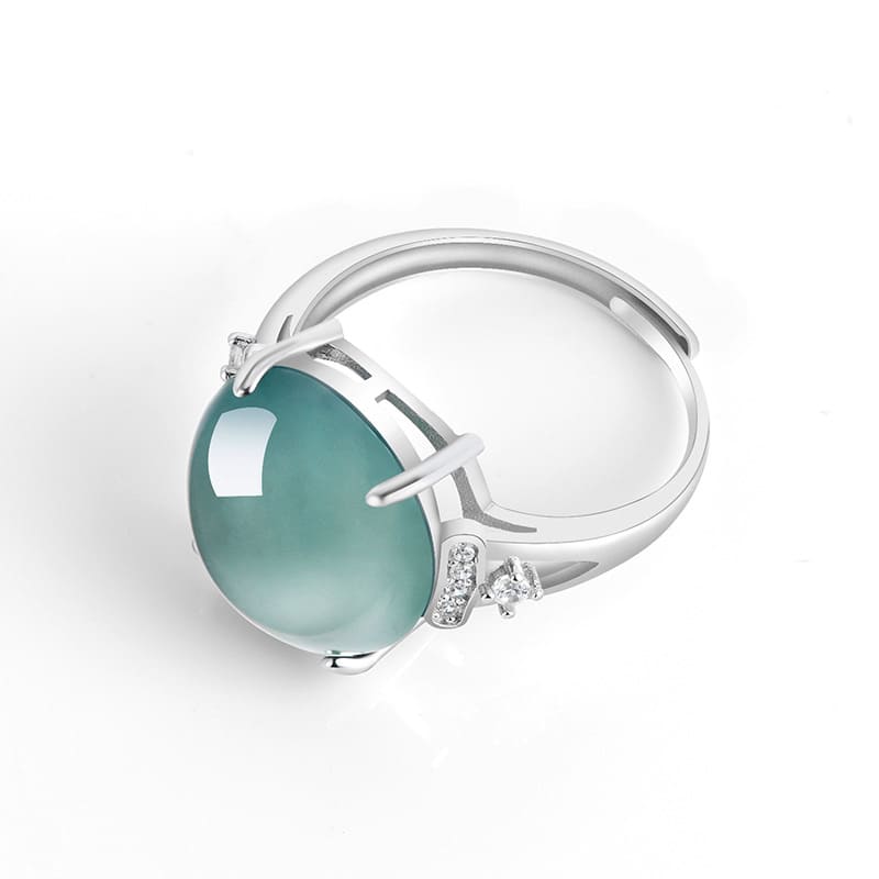 blue jadeite cabochon ring in s925 sterling silver