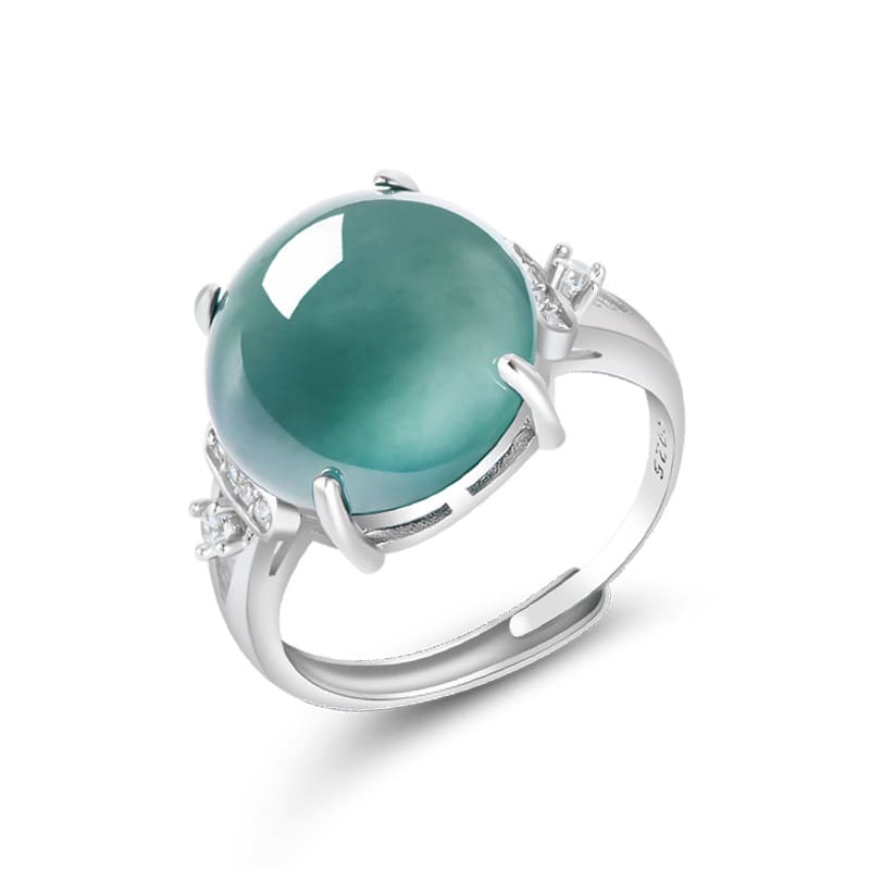 blue jadeite cabochon ring in sterling silver