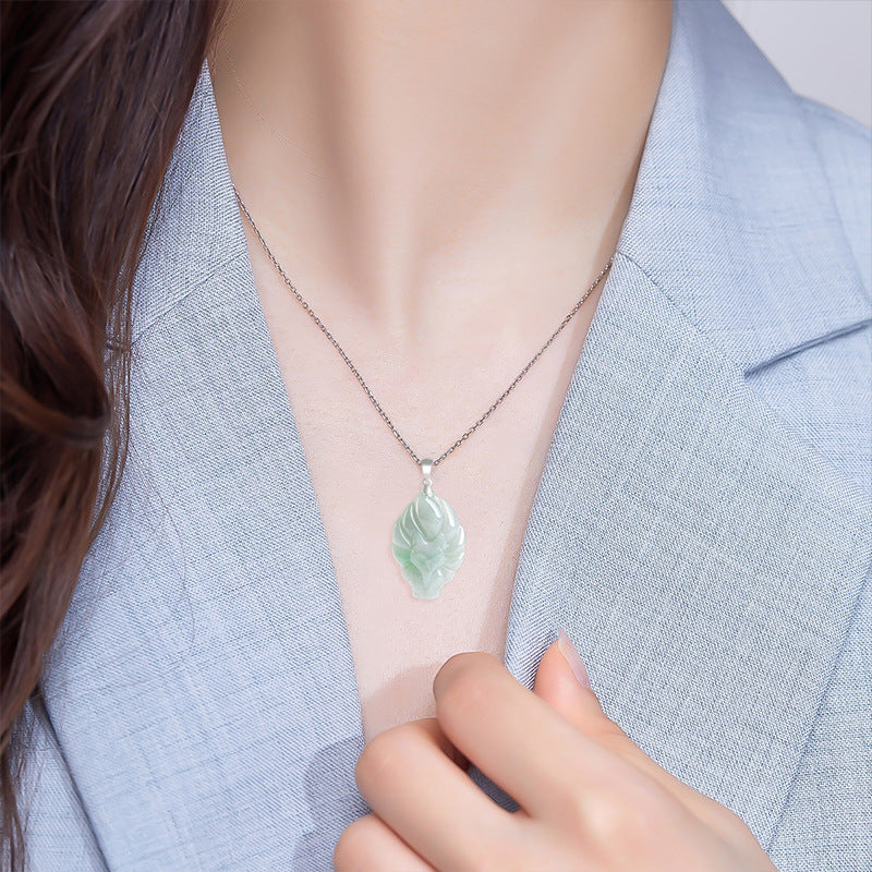 real green jadeite nine-tailed fox necklace spiritual jewelry women