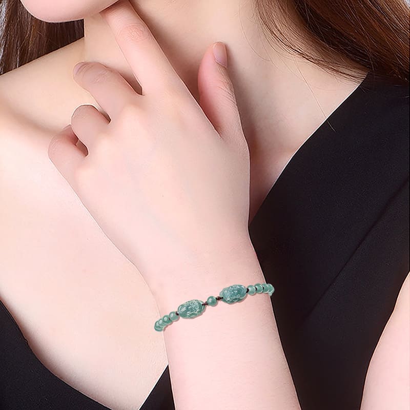 Real Blue Jadeite Pi Xiu Bracelet – Handmade Wealth Protection Charm for Women