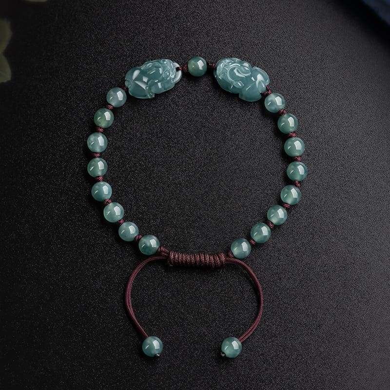 Real Blue Jadeite Pi Xiu Bracelet – Handmade Wealth Protection Charm for Women