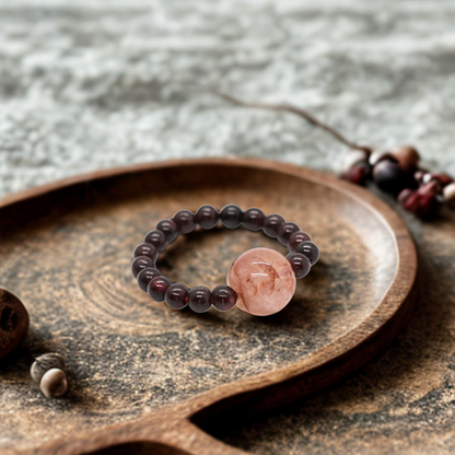 Garnet & Red Hematoid Quartz Crystal Bracelet Ring – Grounding & Vitality