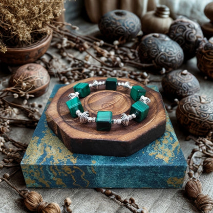 Tibetan Green Malachite Bracelet – Natural Healing Stone for Protection & Transformation