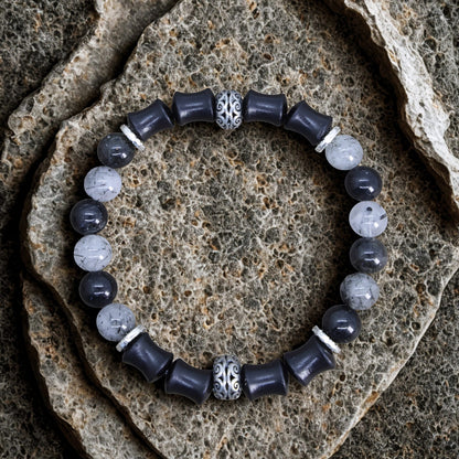 Monk Shield – Custom Chakra Bracelet in Ebony & Tibetan Silver