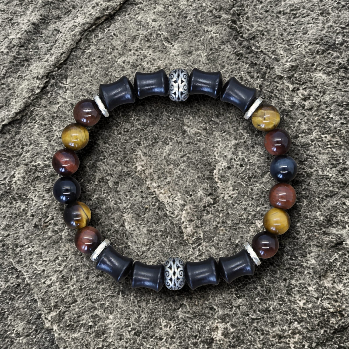 Monk Shield – Custom Chakra Bracelet in Ebony & Tibetan Silver