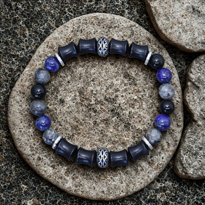 Monk Shield – Custom Chakra Bracelet in Ebony & Tibetan Silver