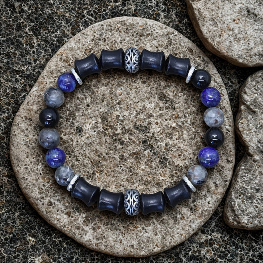 Monk Shield – Custom Chakra Bracelet in Ebony & Tibetan Silver