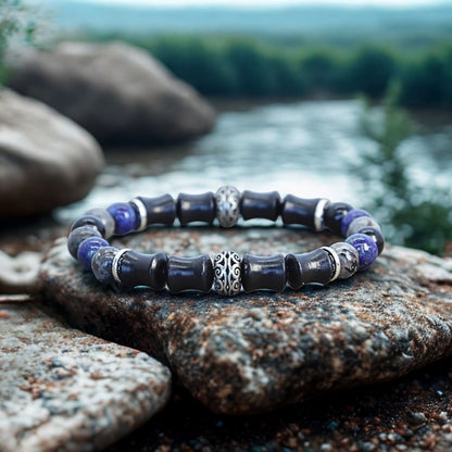 Monk Shield – Custom Chakra Bracelet in Ebony & Tibetan Silver