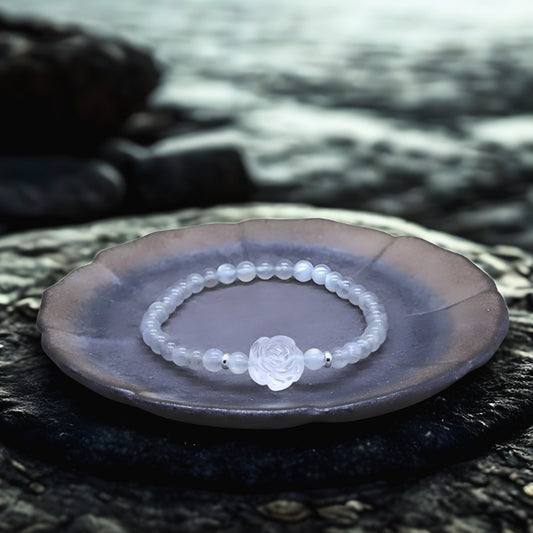Moonstone & Clear Quartz Rose Bracelet – Divine Feminine Energy with S925 Silver