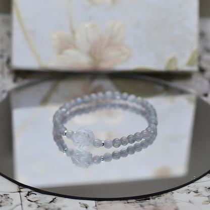 Moonstone & Clear Quartz Rose Bracelet – Divine Feminine Energy with S925 Silver