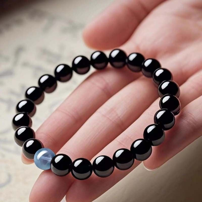 Bracelet Stability Silent Shield en obsidienne noire et aigue-marine