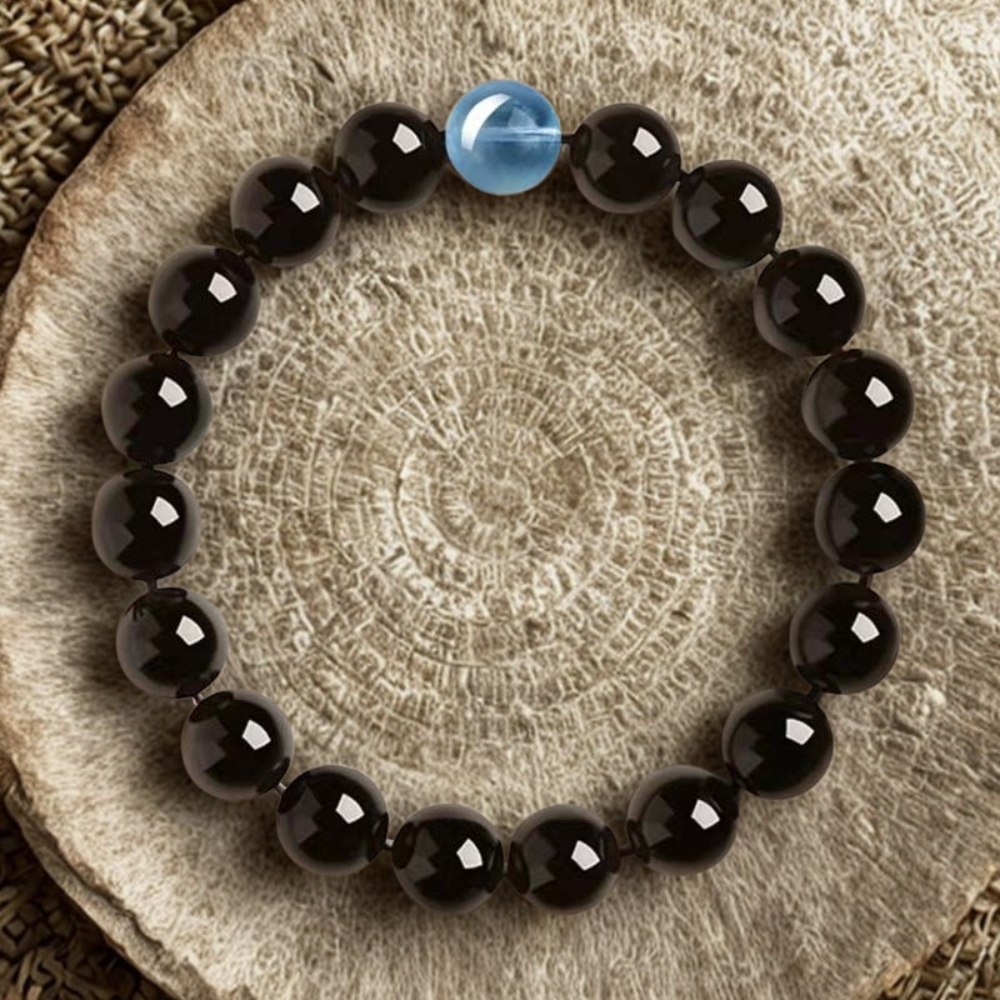 Bracelet Stability Silent Shield en obsidienne noire et aigue-marine