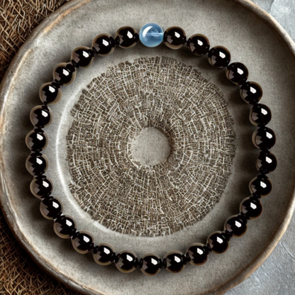 Bracelet Stability Silent Shield en obsidienne noire et aigue-marine