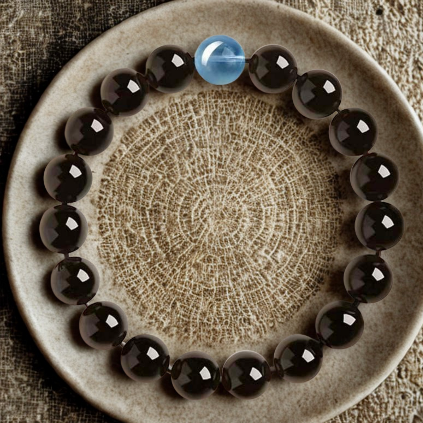 Bracelet Stability Silent Shield en obsidienne noire et aigue-marine
