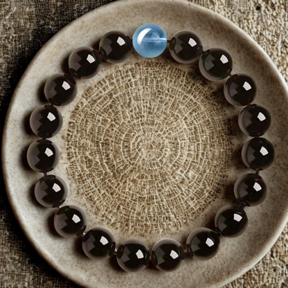 Bracelet Stability Silent Shield en obsidienne noire et aigue-marine