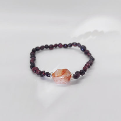 Garnet & Red Hematoid Quartz Crystal Bracelet Ring – Grounding & Vitality