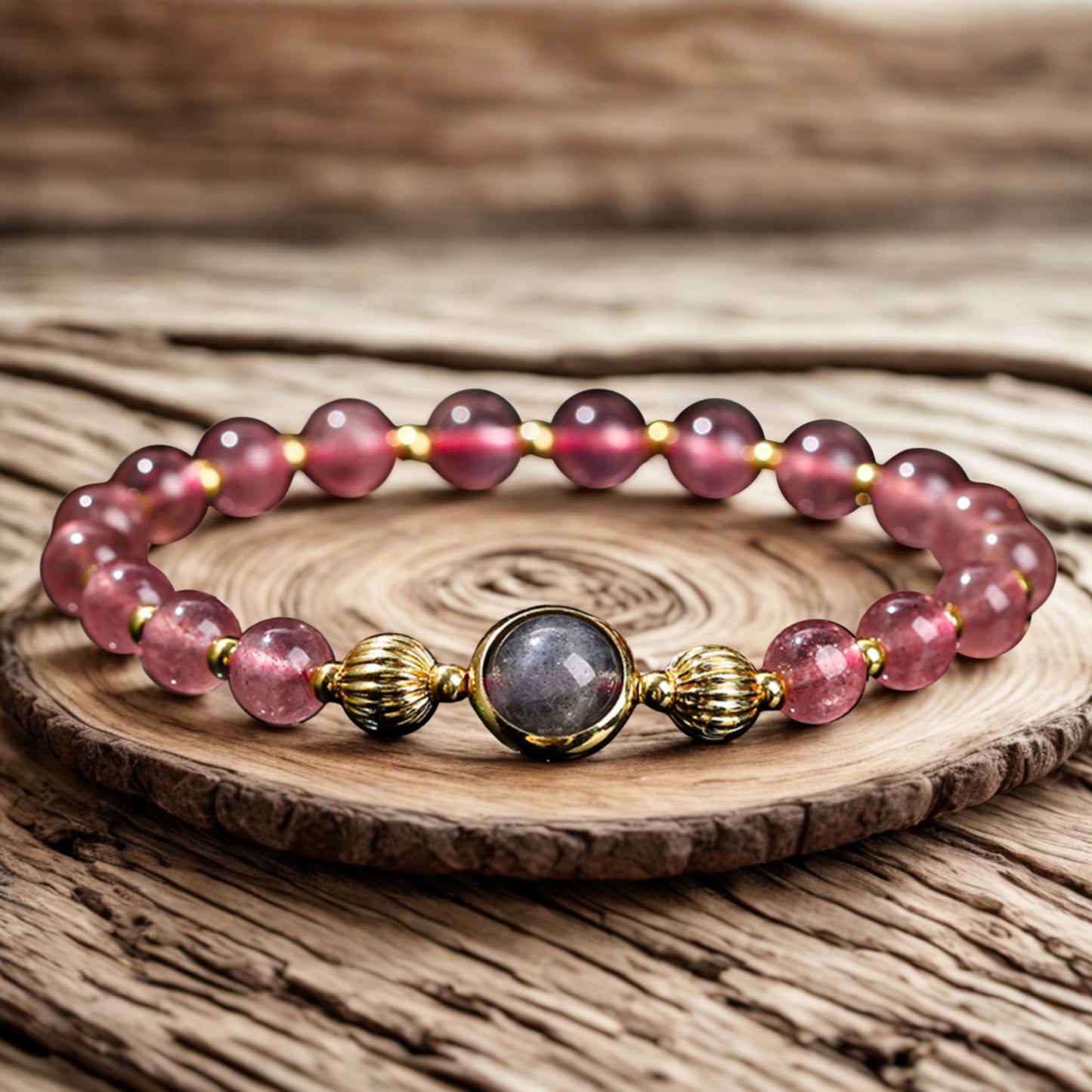 Love &amp; Healing Heart Glow Erdbeerquarz &amp; Graues Mondstein Armband