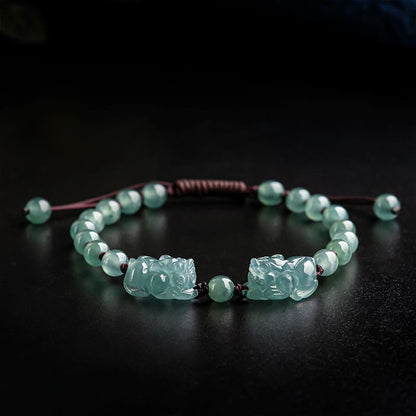 Real Blue Jadeite Pi Xiu Bracelet – Handmade Wealth Protection Charm for Women
