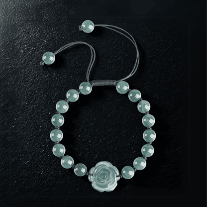 real jade bracelet with rose floral design for women